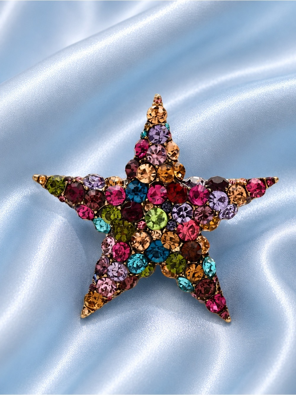 Vintage Star Glam Multicolor Crystal Brooch